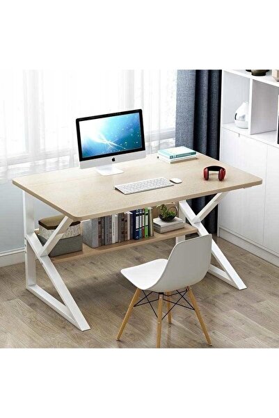 JollyMag Masa de gaming, birou cu raft alb-bej, 80x40 cm, JollyMag, STL04B