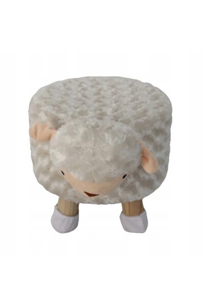 Chomik Taburet pentru copii, rotund, model oaie, textil, lemn, gri