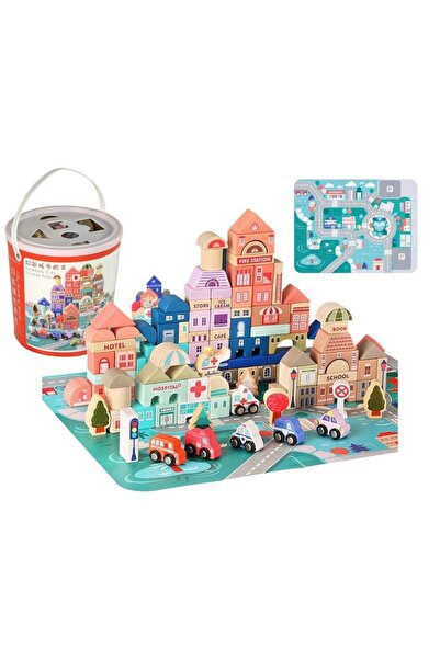 LeanToys Set oras tip puzzle, din lemn pentru copii, blocuri cu numere si lit...