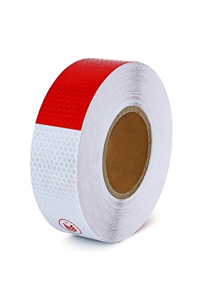JollyMag Banda reflectorizanta adeziva tip fagure - ALB-ROSU (rola 5cm x 25m)