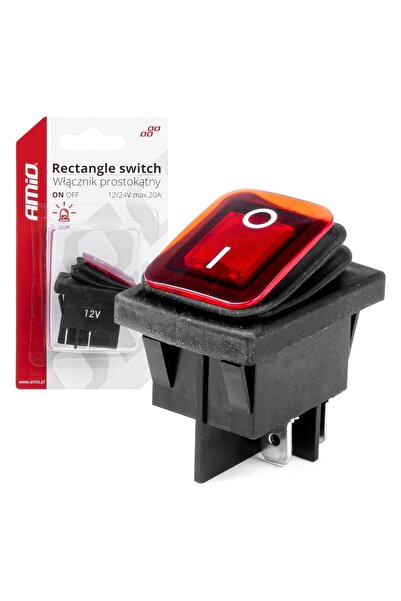 JollyMag On/Off switch, 12/24V, rectangular, waterproof, red illumination, au...