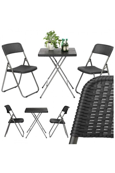 JollyMag Set de mobilier, masă pliantă și 2 scaune, pentru grădină, camping s...