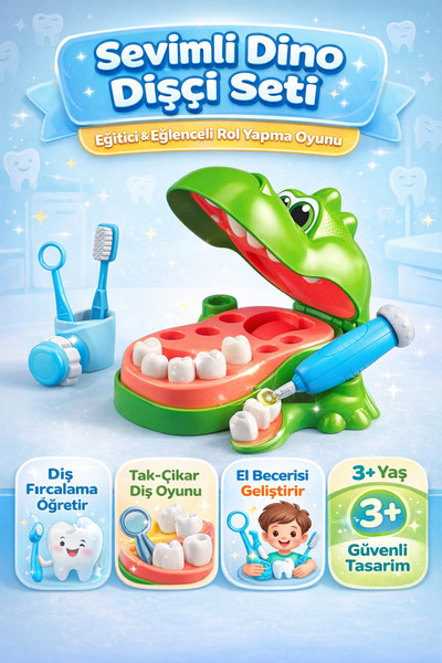 YILDIRIM OYUNCAK Sevimli Dişçi Dino Oyun Hamuru Set - Dinazor Dişçi Oyun Hamu...