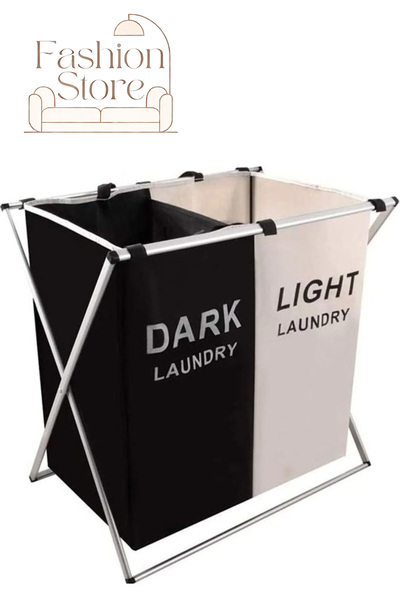Generic Fashion Laundry Cloth Hamper Sorter Basket Black/White 60×60×39cm