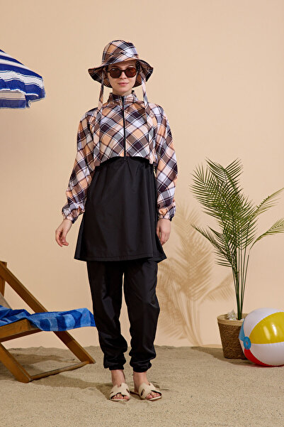 GAVLİA طقم ملابس سباحة نسائية محتشمة مكون من 5 قطع - نصف سحاب أمامي..