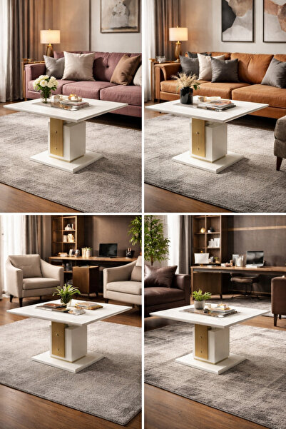 Gold Design DİVA model orta sehpa 60 cm kare krem gold