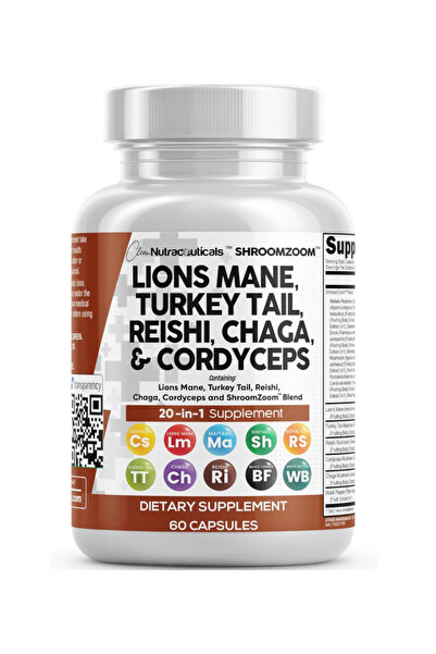 Clean Nutraceuticals Lions Mane 20in1 Mushroom Supplement with Turkey Tail Re...