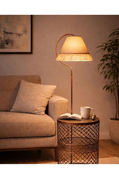 VENON Sehpalı Lambader Tuğçe Elips Siyah Bakır Patine ⭐️Gülkurusu Kumaş Şapka...