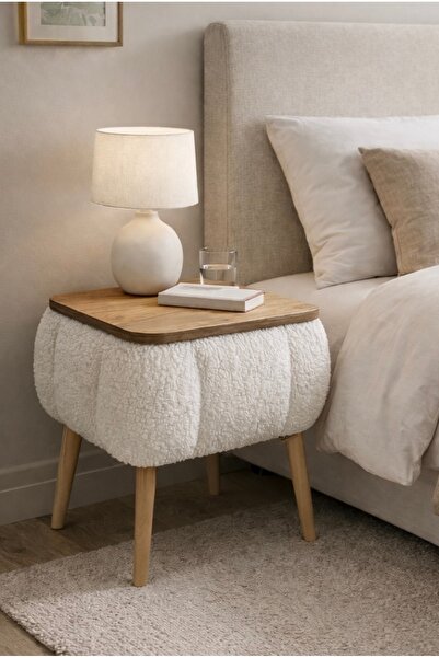 own home Lina Sandıklı Komodin, Teddy Kumaş Kaplamalı Ahşap Ayaklı Modern Kom...