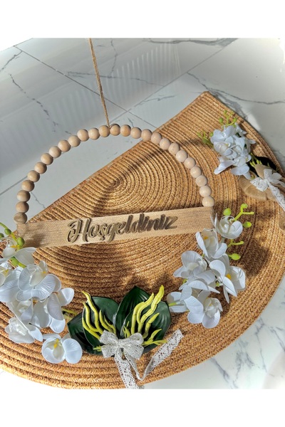 MACROMEKİDS 2’li Set El Yapımı Orkide Çiçekli Hoşgeldiniz Kapı Süsü ve Paspas...