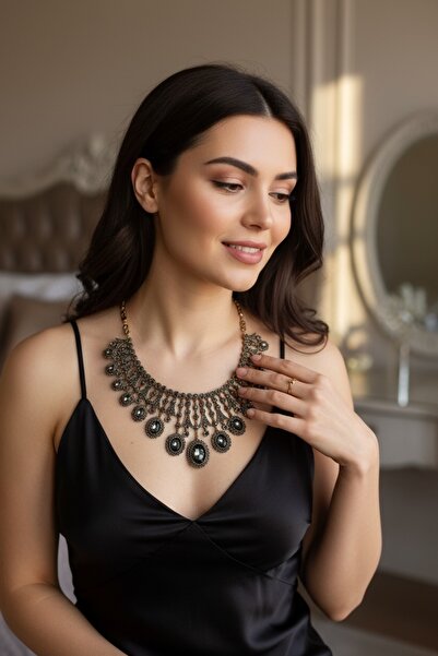 FAYRA ACCESSORIES Oval Kesim Zirkon Taşlı Kına Nişan Düğün Gerdanlık