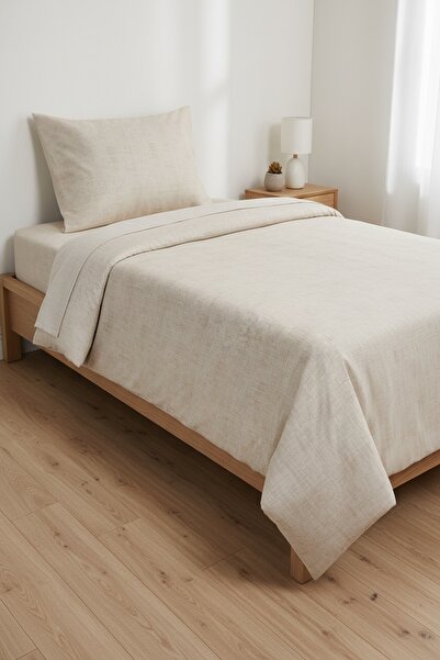 Gasel Home طقم غطاء لحاف فردي من القماش القطني بلون سادة (ملاءة مطاطية)