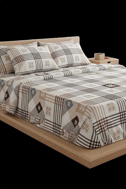 Ercahome tekstil Double Size Elastic Bed Sheet with Two Pillows Ranforce Fabr...