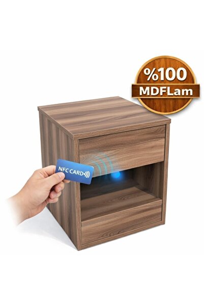 Mobx NFC Kilitli Gizli Bölmeli Komodin ve Yan Sehpa Ceviz – Güvenli Ve Şık De...