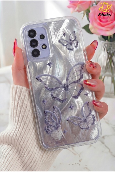 Fibaks Galaxy A32 4G Kılıf Sök Tak Kamera Korumalı Parlak Hologramlı Kelebek ...