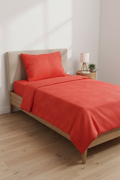 Gasel Home طقم غطاء لحاف فردي من القماش القطني بلون سادة (ملاءة مطاطية)