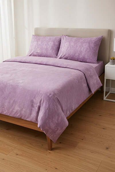 Gasel Home طقم غطاء لحاف مزدوج من القماش القطني بلون سادة (ملاءة مطاطية)