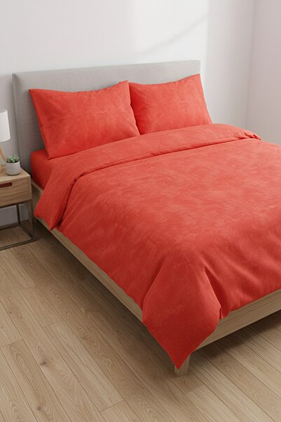 Gasel Home طقم غطاء لحاف مزدوج من القماش القطني بلون سادة (ملاءة مطاطية)