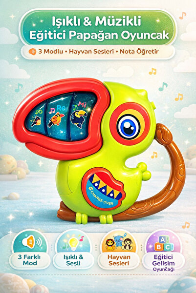 YILDIRIM OYUNCAK Işıklı ve Müzikli Papağan Bebek Piyanosu -  Hayvan Sesi Melo...