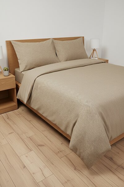 Gasel Home طقم غطاء لحاف مزدوج من القماش القطني بلون سادة (ملاءة مطاطية)