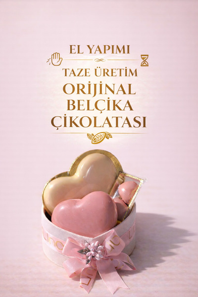 LİNARİA İkili Kalp Esintisi Tasarım Çikolata Kutusu – Pembe & Gold Kalp Çikolata