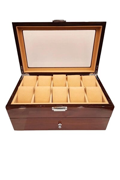 STAND MARKET 20’li Maun İthal Çekmeceli Saat Kutusu – Cam Kapaklı, İthal Maun...