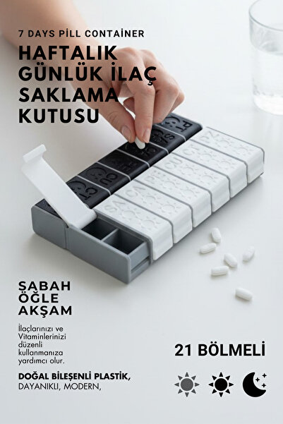 AC BOX Haftalık Sabah Akşam İlaç Kutusu 21 Bölmeli Günlük Düzenleyici Plastik...