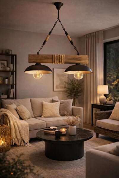 ONUR AVİZE Retro Rustik Salon Mutfak Yatak Odası Ofis Kafe Tokyo 2'li Doğal E...