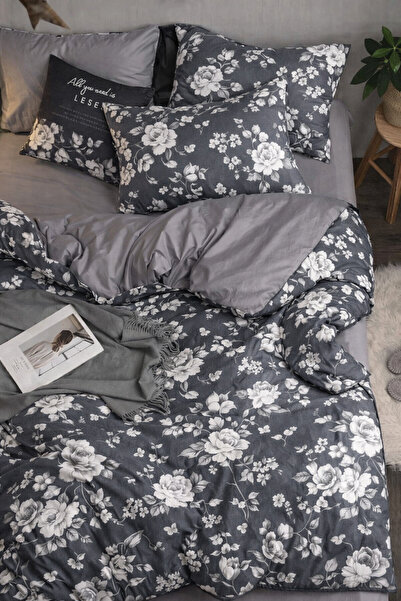 İQON Fitted Sheet Duvet Cover Set Single Avangarde Anthracite