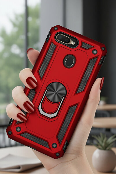 TechTrove Oppo A5S Kılıf Yüzüklü Stand Olabilen Magnetic Tpu Tank Kapak