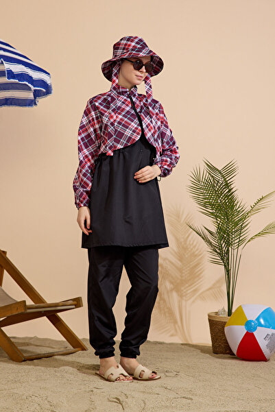 GAVLİA Women's Hijab Swimsuit Set of 5 - Half Zipper Closure..