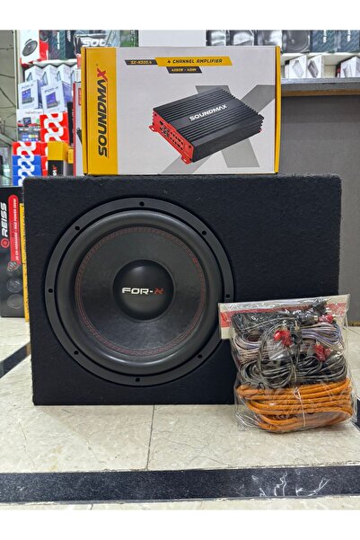 Soundmax İkili Takım 30cm Subwoofer 1200wat 4 Kanallı Anfi 4000wat Kablo Seti