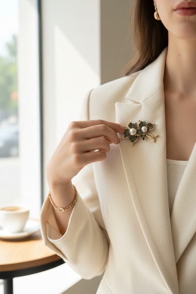 FAYRA ACCESSORIES Kristal Taşlı Çiçek Figürlü Broş