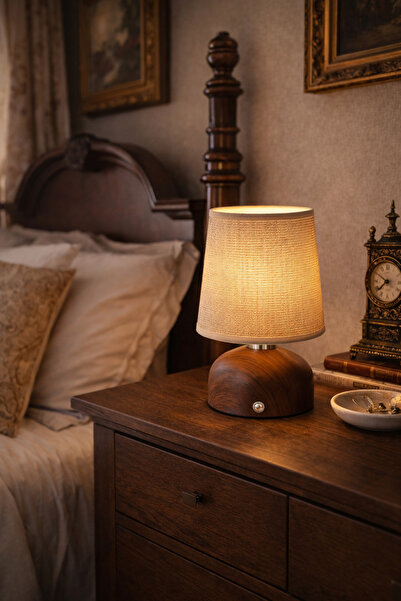 HubRom Ξύλινο φωτιστικό Maite με λεπτομερή σχεδίαση, ασύρματο και αφής, με LE...