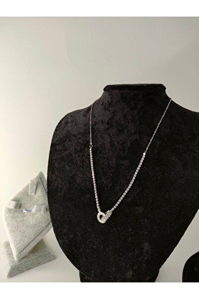 MelikeSteel قلادة من الفولاذ المقاوم للتشويه بحلقة مزدوجة من حجر الزركون بالل...