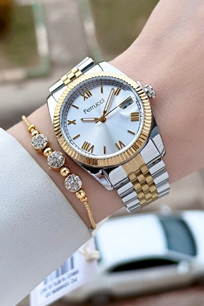 Ferrucci Gold Silver Color Women's Wristwatch and Bracelet