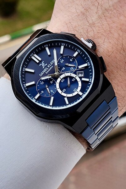 Daniel Klein Functional Men Wrist Watch with Case Black Cord Navy Blue Color ...