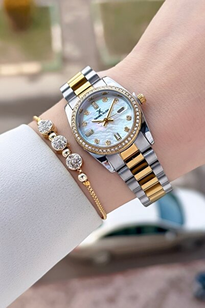 Daniel Klein Gold Silver Color 28 mm Women's Wristwatch and Bracelet