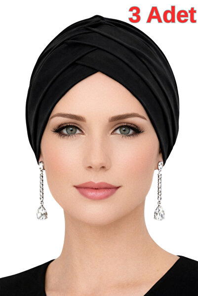 Jusmart 3 Adet Siyah Çapraz 3 Bantlı Tesettür Bonesi ◆ Kaymayan Tasarım ◆ Gün...