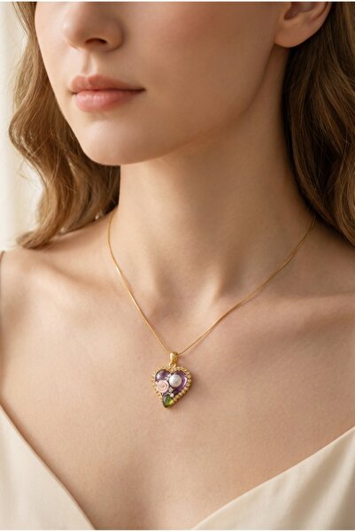 Craftique قلادة من حجر الأميثيست على شكل قلب ولؤلؤ - تصميم أنيق من الأحجار ال...