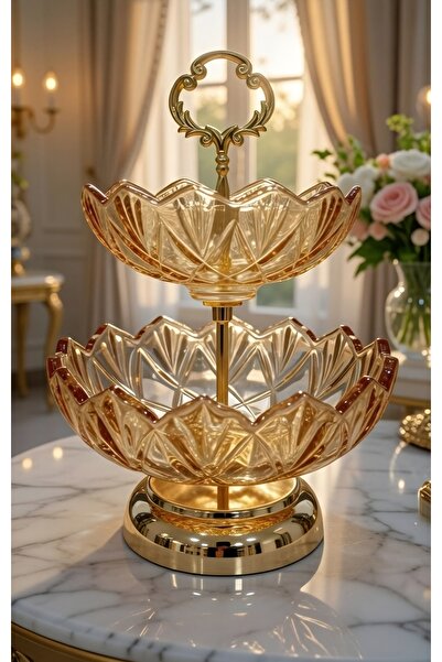 Decorland GLASS CAM ROSE ŞEKERLİK İKİ KATLI