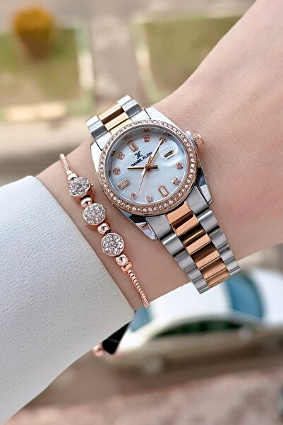 Daniel Klein Rose Silver Color 28 mm Women's Wristwatch and Bracelet