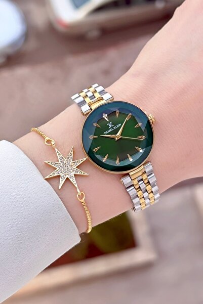Daniel Klein 30 mm Women's Wrist Watch and Bracelet with Green Dial Gold Gray...