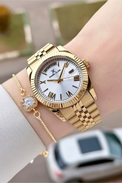 Daniel Klein ساعة يد نسائية وسوار ذهبي اللون مقاس 36 ملم