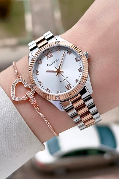 Ferrucci Rose Silver Color Women's Wristwatch and Bracelet