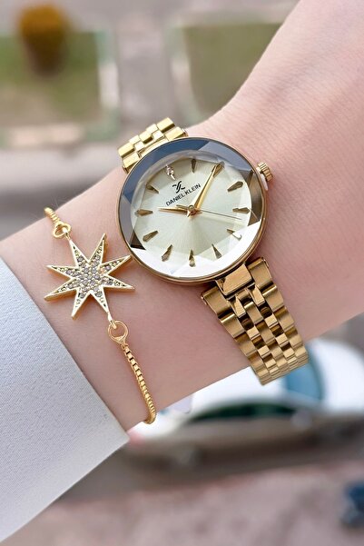Daniel Klein Gold Color 30 mm Women's Wrist Watch and Bracelet