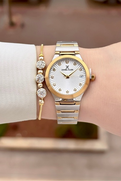 Daniel Klein Sarı Silver Renk 24 Ay Garantili 30 Mm Kadın Kol Saati ve Bileklik