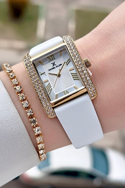 Daniel Klein Case Gold Cord White Color Women's Wrist Watch and Bracelet