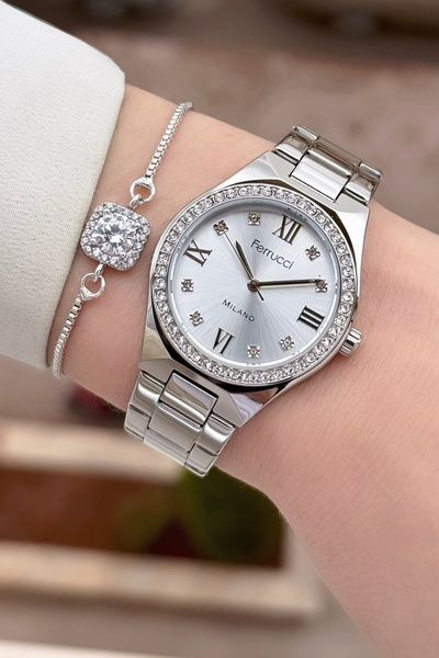 Ferrucci لون معدني ساعة يد نسائية وسوار