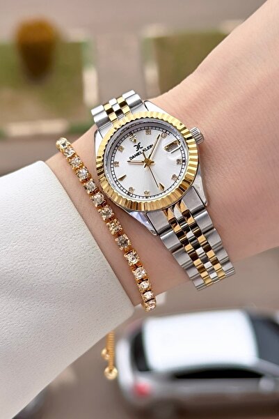 Daniel Klein ساعة يد نسائية وسوار ذهبي وفضي اللون مقاس 27 ملم